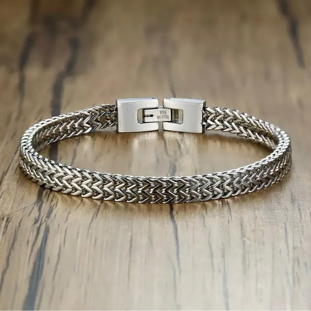 Men’s Double Rope Chain Bracelet Stainless Sterling 9” Punk